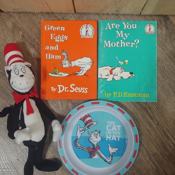 Cat in the Hat plush/2 Dr Suess books one hardback one paperback /dish plate - Picture 5 of 15